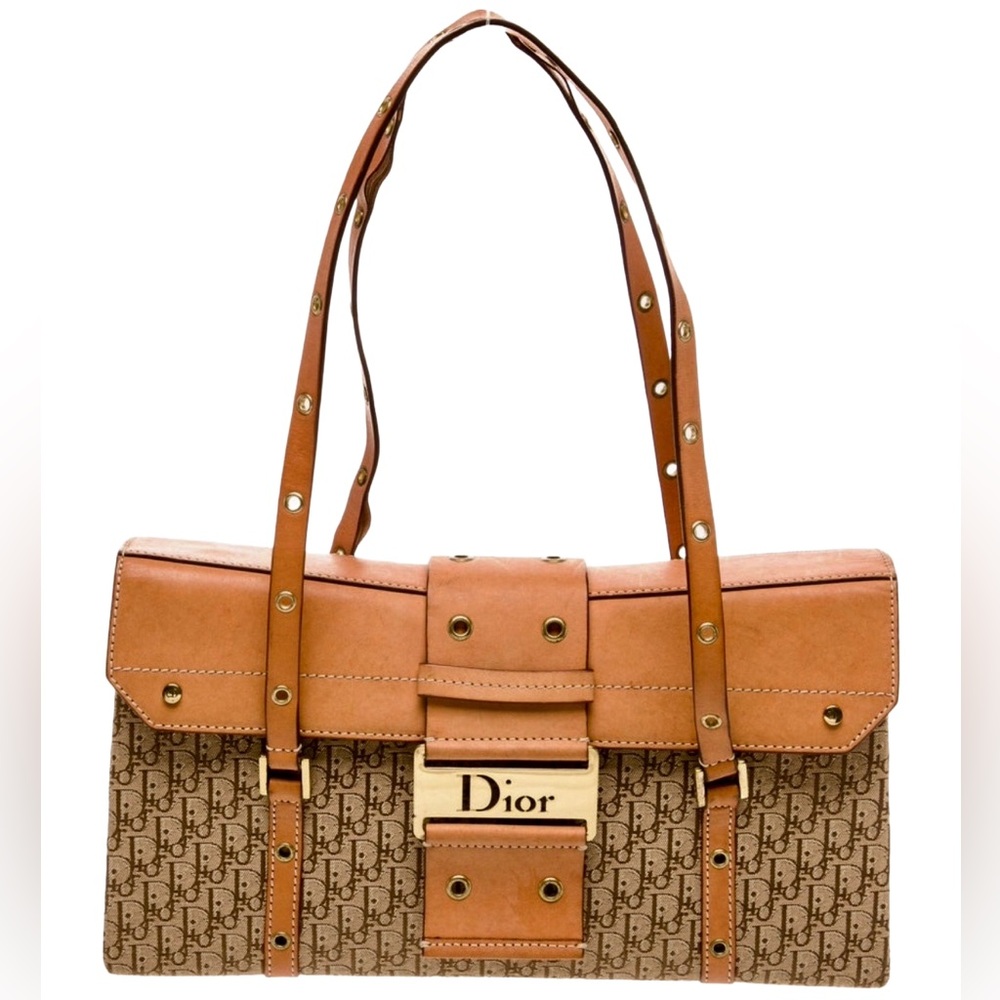 Christian Dior 2003 Diorissimo Street Chic Vintage Shoulder Bag, tan/gold, GUC